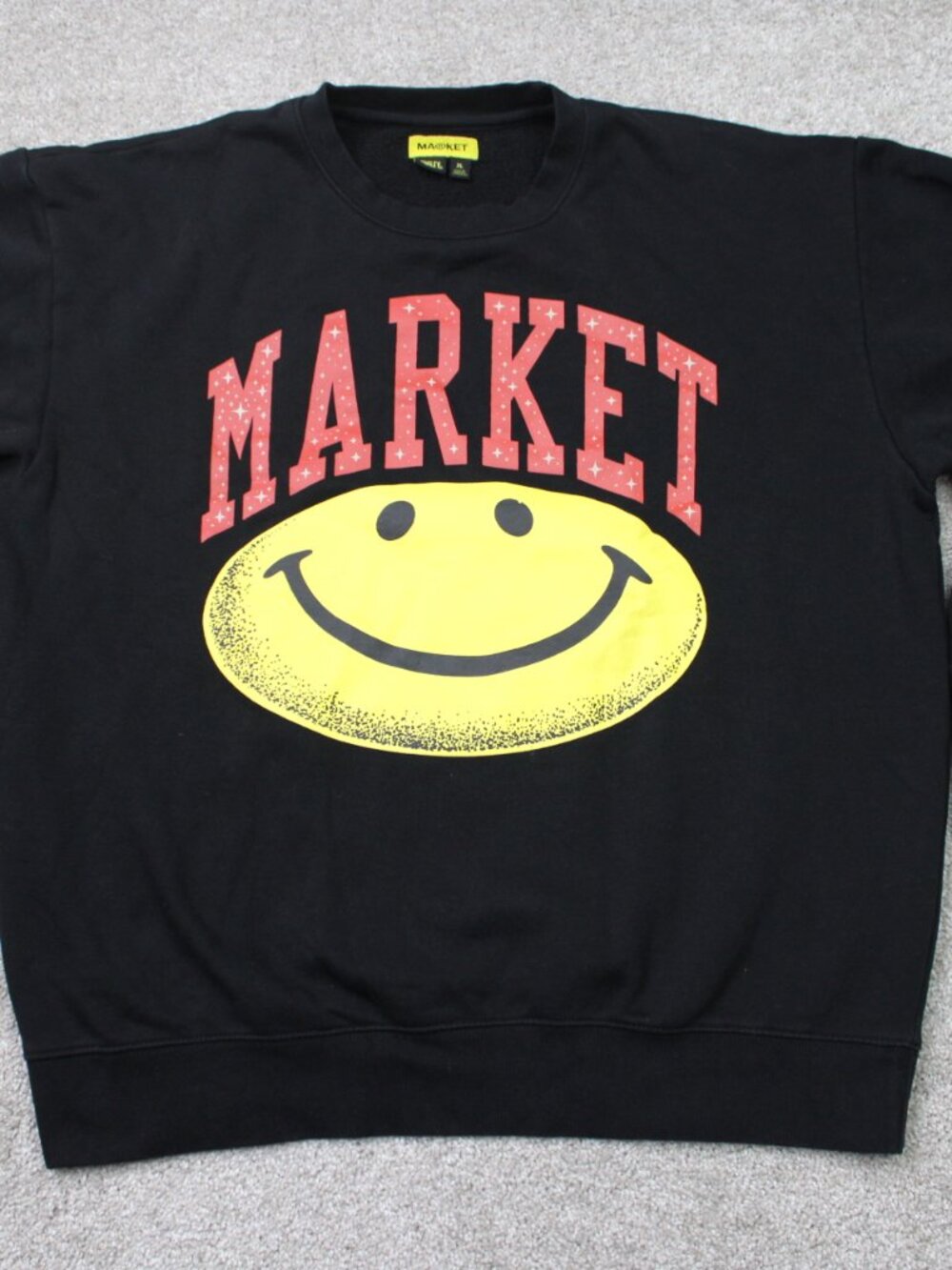 Market Smiley Face Sweatshirt Mens XL Black Crewneck Streetwear L/S Pullover
